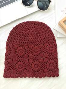 1pc Women Hollow Out Handmade Crochet Beanie Cap, Painter Hats To Cover White Hair, Suitable For Summer Outings And Shopping - A - View 6