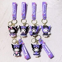 Sanrio 2 piezas Llavero de Kuromi de Sanrio oficial en forma de negro y morado, para decorar el coche, la bolsa, accesorios de anime