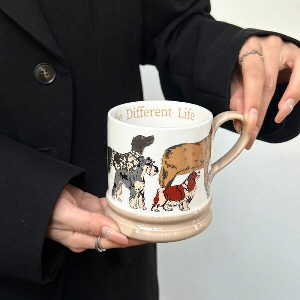 Tazza/Tazza in ceramica, design retrò con stampa colorata a cartoni animati e in inglese, adatta per casa, ufficio, coppie, design minimalista, di ritorno a scuola