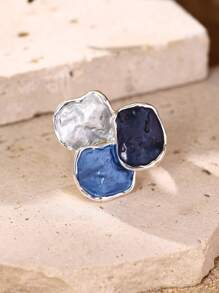 1 Stück Damen Boho Eleganter Luxus Lila & Blau Geometrie Dekor Verstellbarer Ring, geeignet für Braut, Hochzeit, formelle Party, Festival Geschenk