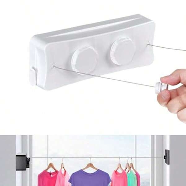 Corde à linge extensible en acier inoxydable de 5,1 m - Montage mural peu encombrant pour une utilisation intérieure et extérieure, disponible en corde simple ou double