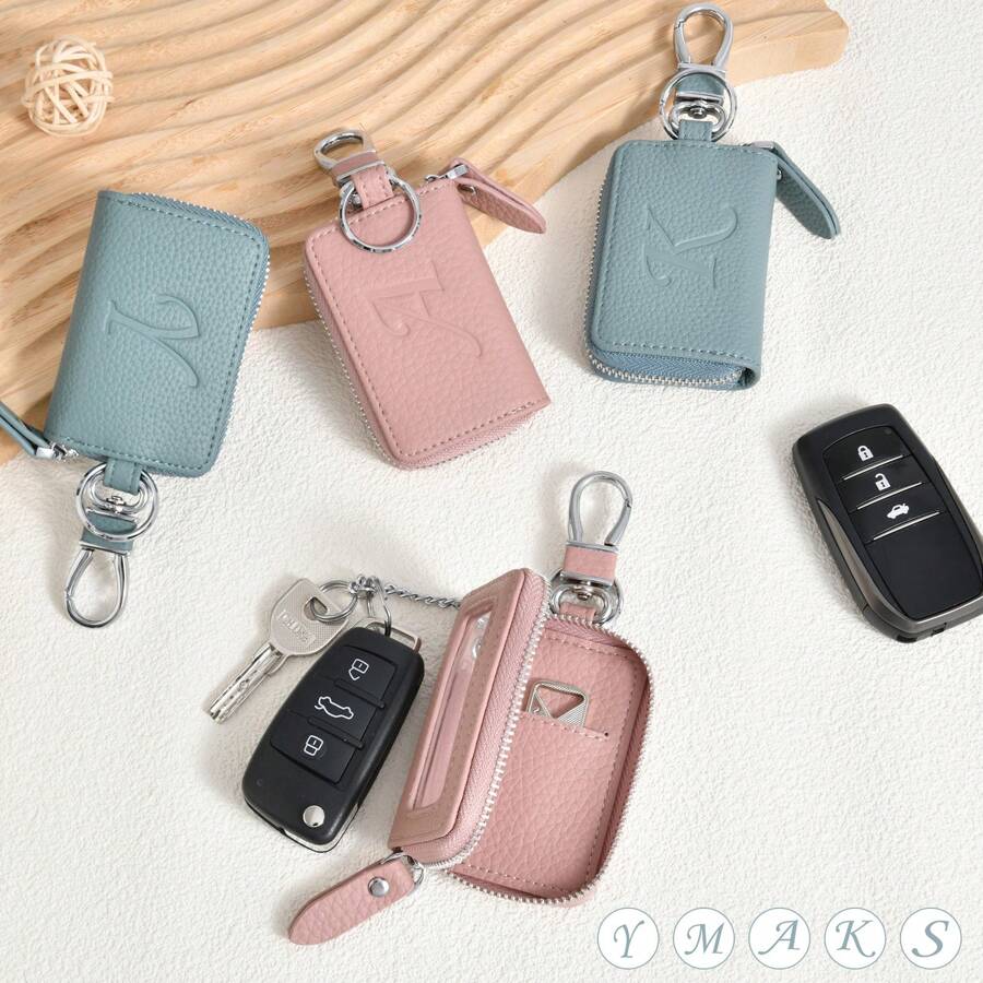 Multifunctional Fashion Smart Key Holder, Unisex, Letter Embossed Design, Transparent Window, Zipper Closure, Compatible With Smart Key, Includes Carabiner, Cute Style, Suitable For Commuting And School Use - Multicolor - View 1