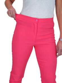 Paulo Due Womens High Waisted Skinny Pedal Pushers Trousers - Coral Orange - View 4