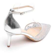Tacones altos de punta con decoración de rhinestones, elegantes y de moda - Plateado - Ver 5