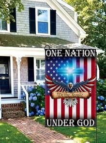 1pc One Country Under God Eagle Garden Flag, Double-Sided Linen, 14.17x18.50 Inches, American Flag Design With Cross And Eagle - Suitable For Independence Day, Outdoor/Interior Decoration, Patio & Garden Decoration, Furniture Decoration, No Power Required (Flag Only)