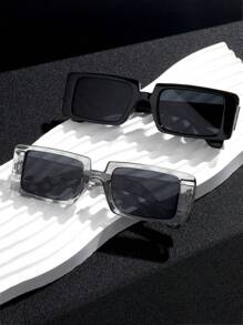 1 件时尚黑色方形框架 Y2K 风格超大中性时尚眼镜，适合夏季海滩、街头风格的休闲装、西装、毛衣、夹克、连帽衫、皮裤和工装裤 - 多色 - 查看 5