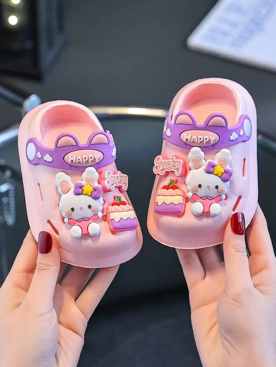 Kids Cartoon Rabbit & Bear Design Breathable Sandals Slippers For Summer