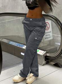 GILIPUR 新款灰色女士实用阔腿裤，多口袋设计，复古优雅，适合日常休闲穿着，春、秋、冬三季皆可搭配，也适合新年、情人节等节日穿着。也可作为礼物赠送。适合外出、约会和办公穿着。 - 灰色 - 查看 4