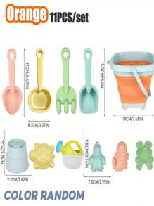 11pcs Children Outdoor Snow Shovel+Beach Toys Water Park Beach Sand Digging & Water Play Tools, Foldable Beach Bucket, Convenient Carry, Parent-Child Interaction Fun Sand & Water Play Set (Style, Accessories & Color Are Random)