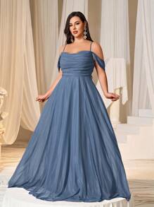 Elisanya Vestido de noche elegante y de talla grande con hombros descubiertos, con corbata ajustable en la espalda y silueta fluida en A. Perfecto para cenas de gala, eventos de alfombra roja, noches de ópera, recepciones de etiqueta negra y bailes formales. Vestido de fiesta, para invitados de boda.