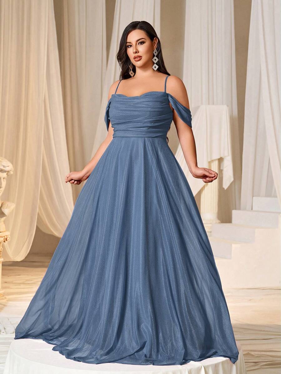 Elisanya Vestido de noche elegante y de talla grande con hombros descubiertos, con corbata ajustable en la espalda y silueta fluida en A. Perfecto para cenas de gala, eventos de alfombra roja, noches de ópera, recepciones de etiqueta negra y bailes formales. Vestido de fiesta, para invitados de boda.