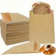 100pcs/Pack Disposable Kraft Paper Food Storage Bags With Oil-Resistant Lining, Suitable For Popcorn, Chips, Candies, Sandwiches, Burgers, Cookies, Bakeries And Pastries Packaging - Unbleached Snacks And Lunch Bags 10" X 9.6"
