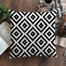 2 件黑白复古几何图案枕套，沙发抱枕家居装饰枕套（方形图案），单面印花，无枕芯（16 英寸 X 16 英寸、18 英寸 X 18 英寸、20 英寸 X 20 英寸、12 英寸 X 20 英寸） - 黑與白 - 查看 8