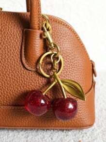 1pc Cherry Shaped Crystal Pendant, New Arrival Large Cherry Pendant With Keychain Clip, Sparkling Resin & Metal Cherry Charm Keyring For Women Wallet And Bags Car Accessories Bag Charm