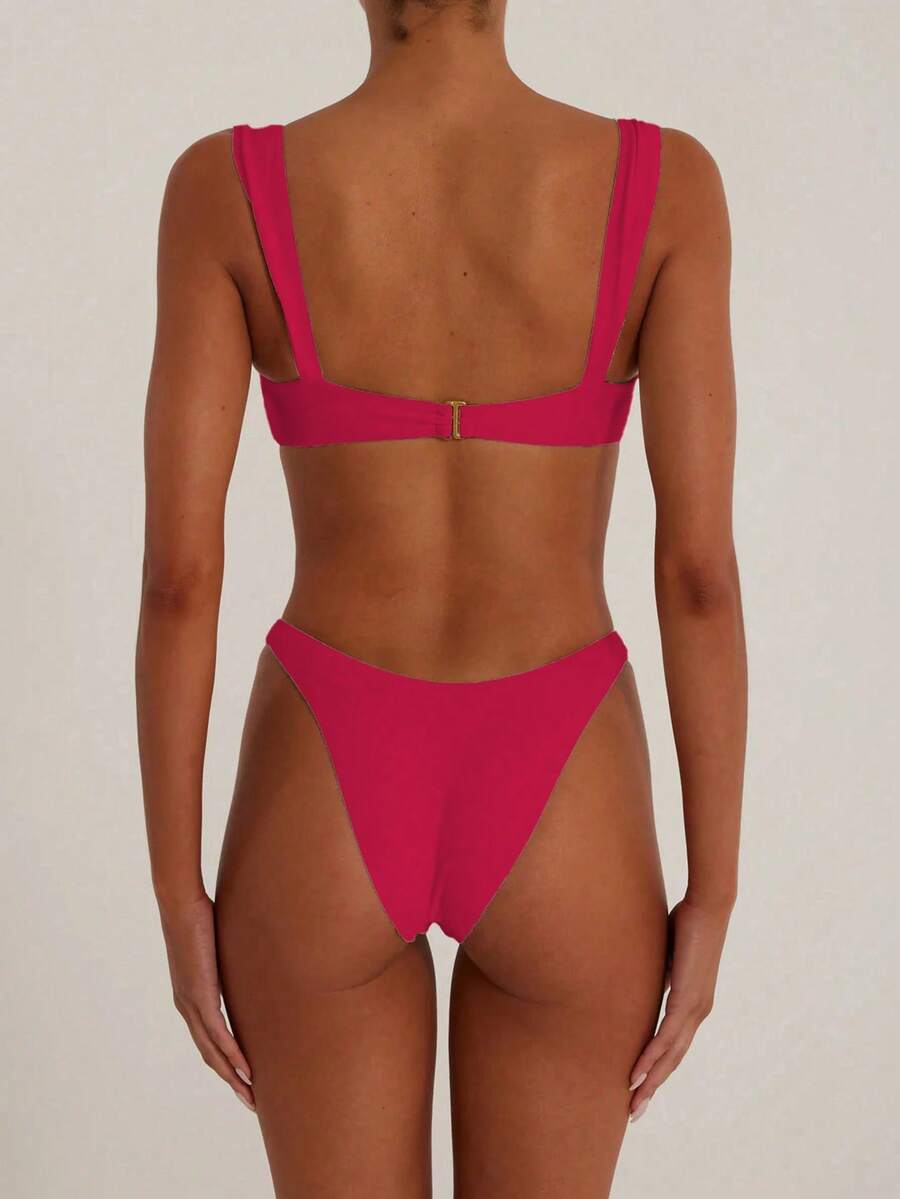 Summer Beach Bikini Swimsuit Set - Hot Pink - View 1