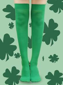 3pcs/1pair Women Green Striped Clover Over-The-Knee High Socks, Suitable For Performance, St. Patrick's Day, Y2k, Cozy
