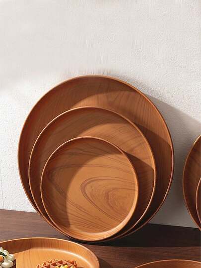 4 Piezas de Platos Redondos de Madera de Acacia, Platos de Madera, Bandeja de Servir de Madera, Fácil de Limpiar, Ligero e Irrompible, Plato Clásico para Platos, Aperitivos, Postres, Regalo de Inauguración de Casa, Suministros Escolares