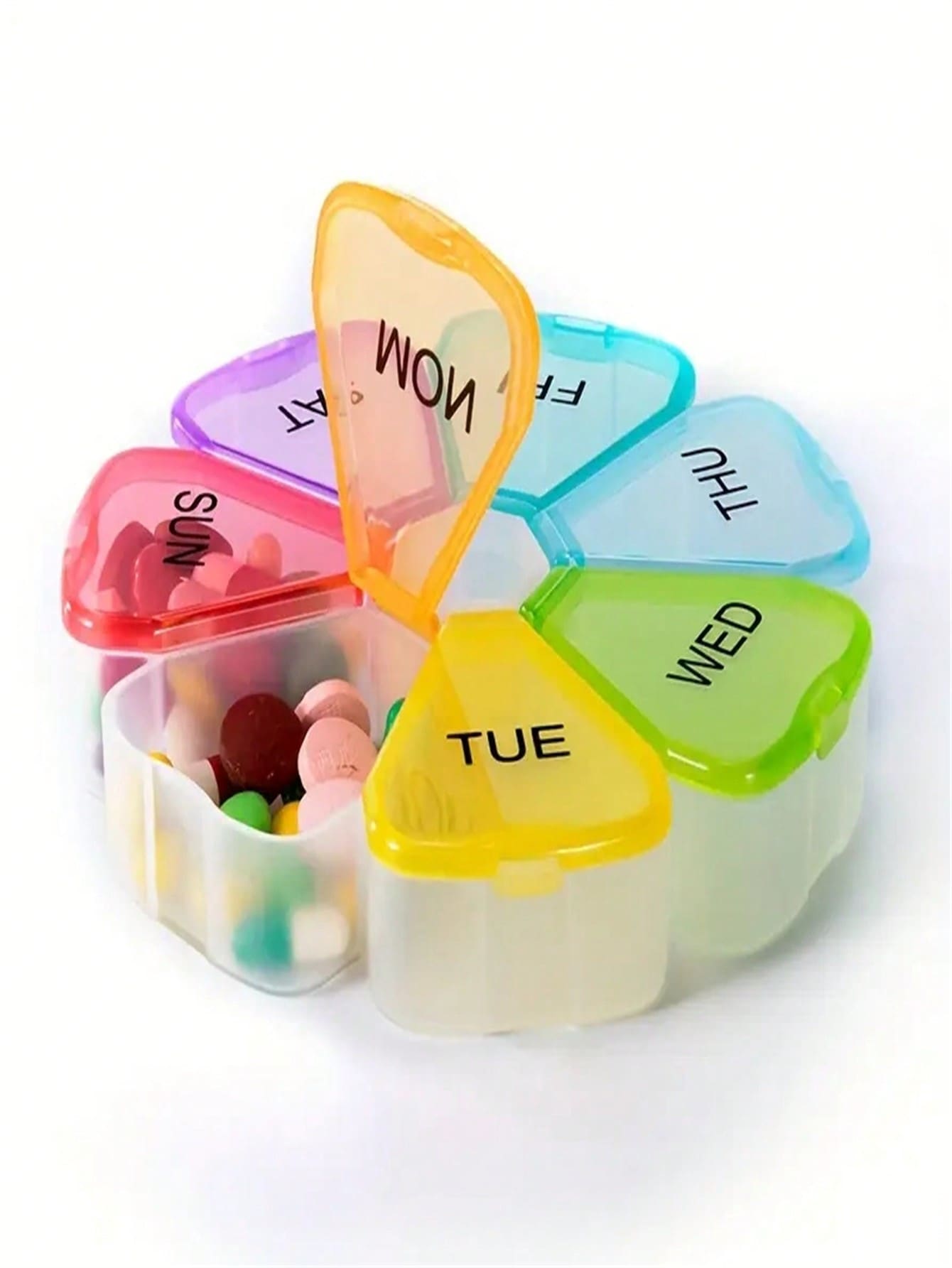 1 Wöchentliche Pillenbox, Pillenbox, 7-Tage Pillenbox, Wöchentlicher Pillencontainer mit großen Fächern, tragbare Reisebox für Vitamine und Nahrungsergänzungsmittel - Verschiedenfarbig - Übersicht 1