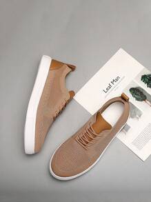 Men Casual Sport Sneakers, Low-Top Breathable Fabric Men's Flat Skateboard Shoes, Retro Solid Color Men's Mesh Casual Shoes, EVA Soft Bottom Lightweight Outdoor Street Skateboard Shoes