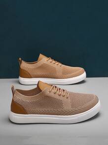 Men Casual Sport Sneakers, Low-Top Breathable Fabric Men's Flat Skateboard Shoes, Retro Solid Color Men's Mesh Casual Shoes, EVA Soft Bottom Lightweight Outdoor Street Skateboard Shoes