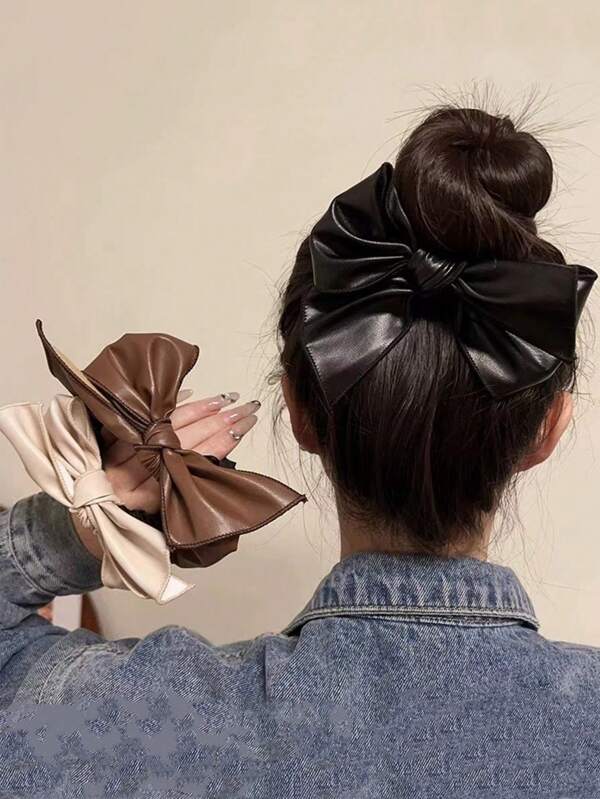 1pc Women's High Elastic Hair Tie, Fashion Personalized PU Leather Bowknot Large Scrunchie, Student Casual Daily Hair Accessory, Elegant Butterfly Hair Tie, Suitable For All Seasons