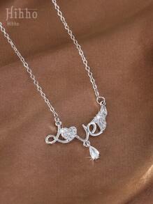 1pc Women Cubic Zirconia Heart Star Necklace, Light Luxury Clavicle Chain, Suitable For Birthday Gift And Daily Wear