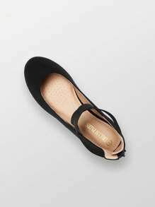 Women's Sole_Stretchy White/PU Elastic Ankle Straps Ballet Flats Shoes - Black - View 9