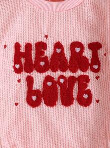 Baby Girl Letter Embroidered Red & Pink Romper, Cute , Must-Have For Babies Aged 0-2 Years Old