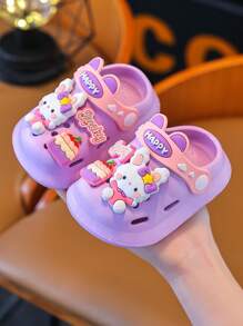 Kids Summer Cartoon Rabbit & Bear Breathable Beach Slippers - Purple - View 3