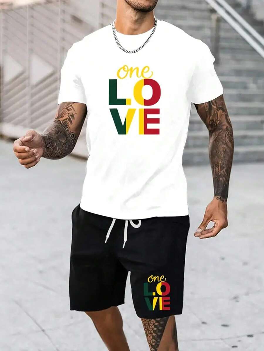 Senhan Selected Printed Men's Two Pieces Casual Round Neck Short Sleeved T-Shirt+Drawstring Shorts Spring/Summer Sports Set - Multicolor - View 1