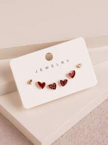 3pairs/Set Chic Individuality Delicate Heart-Shaped Rhinestone Earring Sets ,Casual Versatile Sporty Outdoor Earrings, For Women&Teen Wedding Banquet Prom Dating Gifts Summer Vacation Travel Music Festivals ,Suitable For Holiday Wear ,Mother's Day Gift Valentines,Mom,Mother,Mother's Day,Gift - Yellow Gold - View 6