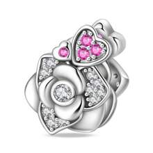 1 pieza Compañero permanente del amor, romántico rosa corazón de rosa de amor, lazo de amor, broche fijo, ramo de amor, gato y flor, cuentas de flor, colgante adecuado para pulsera de serpiente, collar, llavero, cuentas plateadas adecuadas para hacer joyería DIY, regalo de aniversario, Navidad, para chicas, pareja, regalo del Día de San Valentín