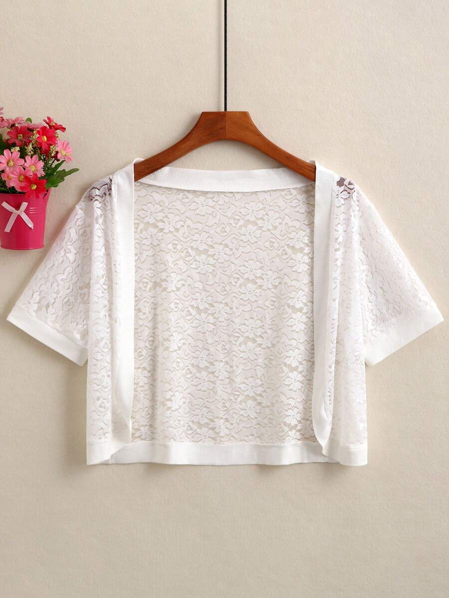 1pc Women's Lace Hollow Breathable Shawl, Versatile Korean Style, Suitable For Casual Wear And Pairing With Slip Dresses - White - View 1