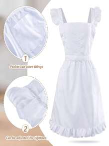 1pc Retro White Maid Apron With Pockets, Women Kitchen Cooking Half Apron - White - View 7