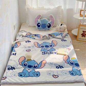 Disney 1pc Cartoon Stitch Printed Blanket, Breathable Warm Lightweight Throw Blanket For Sofa, Children, Bedroom, Guest Room, Dormitory, Travel, Home Decor, Suitable For All Seasons