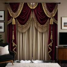 2 Pieces Luxury French Style Vintage Red Curtains, Modern Design, Pole Pocket Installation, Digital Printing Polyester Fabric, Fashion Theme, Semi-Sheer Opaque, Machine Washable, Suitable For Living Room, Bedroom, Study, Dining Room Decor - Rods Not Included, No Tassels - Multicolor - View 6