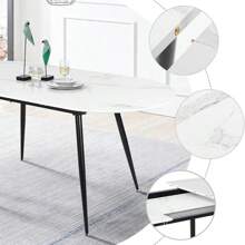 Dining Table And Chairs Set 4, Extendable Dining Table And 4 Upholstered Chairs, Marble Effect Table And Chairs For Living Room, Dining Room Set - 4 Grey Horizontal Line Chairs - View 4