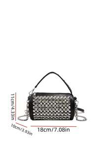 女士水桶包，时尚闪亮水钻点缀优雅浪漫迷人派对手提包，单肩/斜挎包黑色 - 黑色 - 查看 10