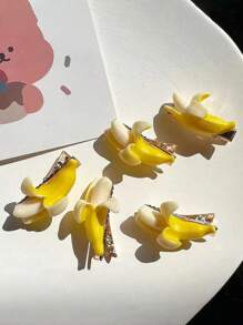 2 Peças Clipes de Cabelo em Formato de Banana Engraçados e Fofos para Férias, Clipes de Garra, Grampos de Cabelo, Acessórios Escolares