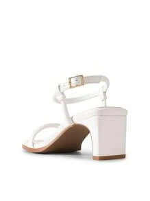 Women's Minimalist Square Toe Heel Sandals Chunky Block Ankle Strap Heels Cute Summer Sandals - 白色 - 查看 4