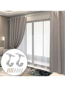 2pcs Adjustable Aluminum Alloy Single Rod Bracket For Curtain, 20-28mm Curtain Hook Heavy Duty Fixing Rod Bracket With Screws For Curtain Or Closet Rod Gifts Birthday Graduation