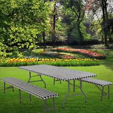 3pcs Picnic Table And Bench Set Cover, Waterproof Tablecloth For 6ft Rectangular Table, Vinyl Flannel Backing, Elastic Edges - Suitable For Outdoor Parties, Indoor Dining, Patio, Garden (30 X 72 Inches) - 30*72in - View 1