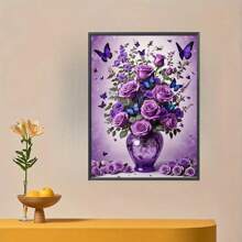 5D Diamond Painting Kit, Round Diamond Floral & Butterfly Art, Canvas Mosaic Craft Set, Frameless, 11.81x15.75 Inches, With Hanging Chain, Suitable For Home & Garden Decor, Handmade Gift