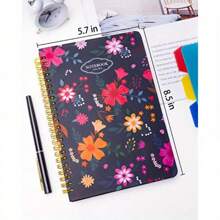 5pcs Floral A5 Spiral Notebooks - College Ruled, Hardcover With Removable Dividers, 160 Pages Each, Cute & Durable For Students And Office Use - 花之私語 - 查看 5