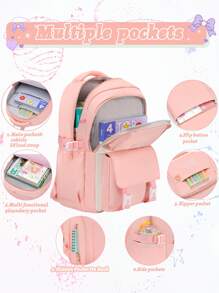 3pcs/Set - Large Capacity Girl's Backpack. Student Bag With Lunch Box Bag And Pencil Case. Simple 15.6-Inch School Laptop Backpack. Outdoor Travel Bag With Plush Ball Pendant. Back-To-School Essential. Suitable For School And Travel