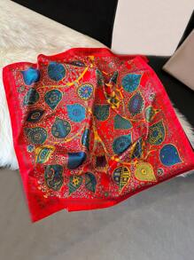 1 chiếc khăn bandana kiểu Bohemian bằng lụa giả họa tiết hoa Paisley dành cho nữ, băng đô mùa xuân/hè, phụ kiện khăn quàng cổ đa năng thời trang cho hàng ngày, đi biển, du lịch, phụ kiện cần thiết khi đi nghỉ mát. - Đỏ - Xem 2
