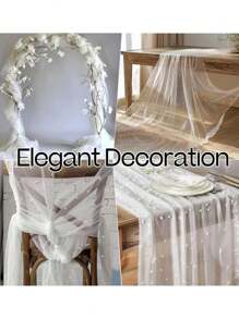 2pcs 39in White Pearl Tulle Cloth, Suitable For Wedding Arches, Dining Table Centers, Chair Sashes, Table Covers, Bridal Shower, Theme Parties, Event Backdrops, Floral Wrapping, Outdoor Garden Decor