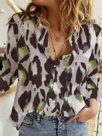 女士时尚新款单排扣长袖衬衫