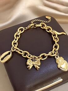1 Pulsera con lazo de concha en forma de corazón, joyería apilable de acero inoxidable chapada en oro de 18K, regalo elegante para mamá en Navidad, Acción de Gracias, Halloween, boda, rave/baile de graduación/fiesta/diario/playa, accesorio de regalo para aniversario, Día de San Valentín, joyería bohemia, regalo de cumpleaños, regalos para damas de honor