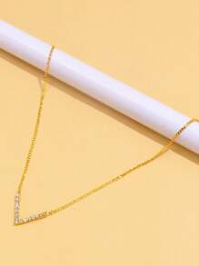 1 Pc Elegant V-Shaped Crystal Rhinestone Decor Clavicle Chain Necklace, Minimalist & Charming